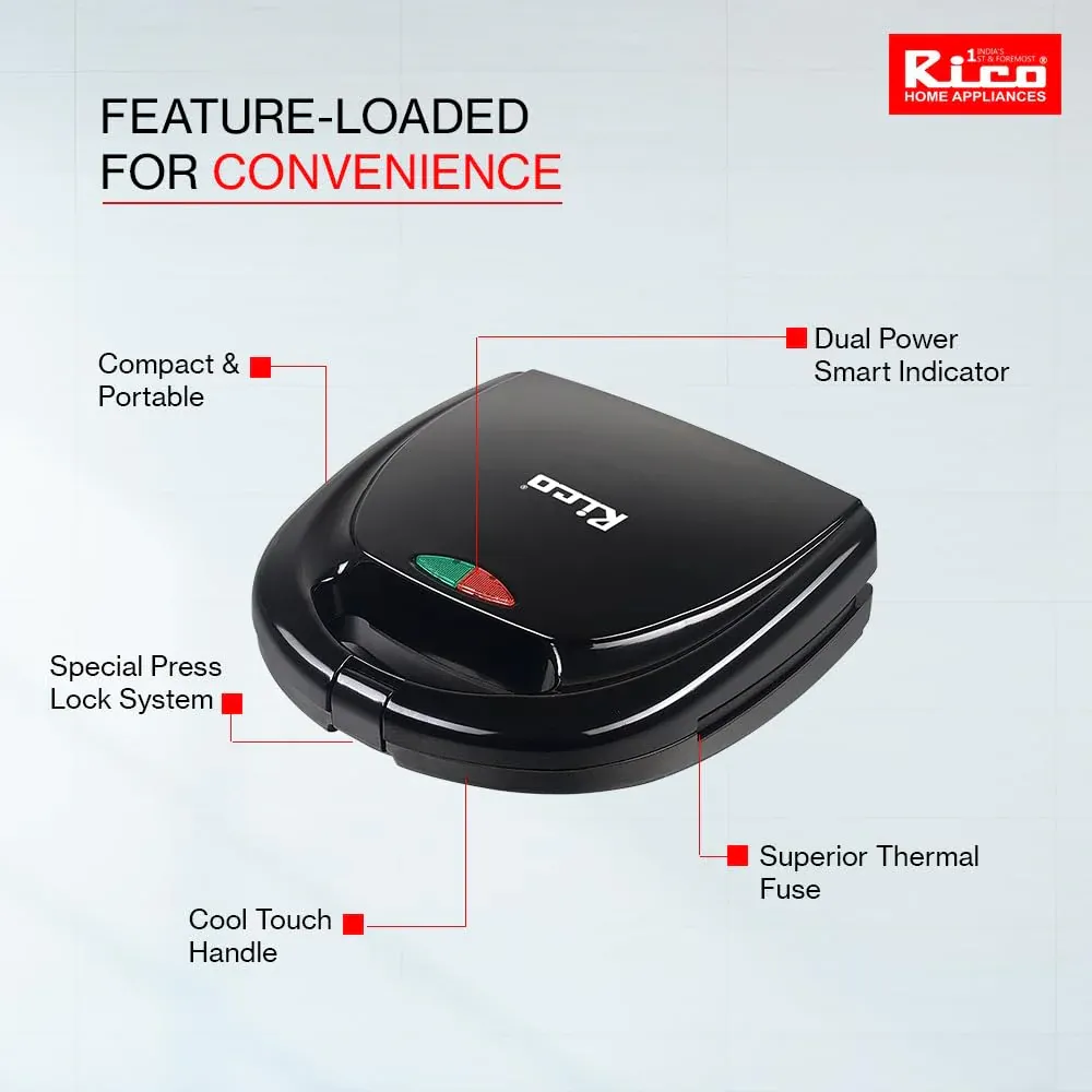 RICO SANDWICH GRILL TOASTER SG2408 - BLACK thumbnail 6